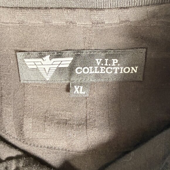 VIP Collection Men's Embossed Geometric Pattern Black Polo XL Luxury Greek Key - Picture 3 of 7